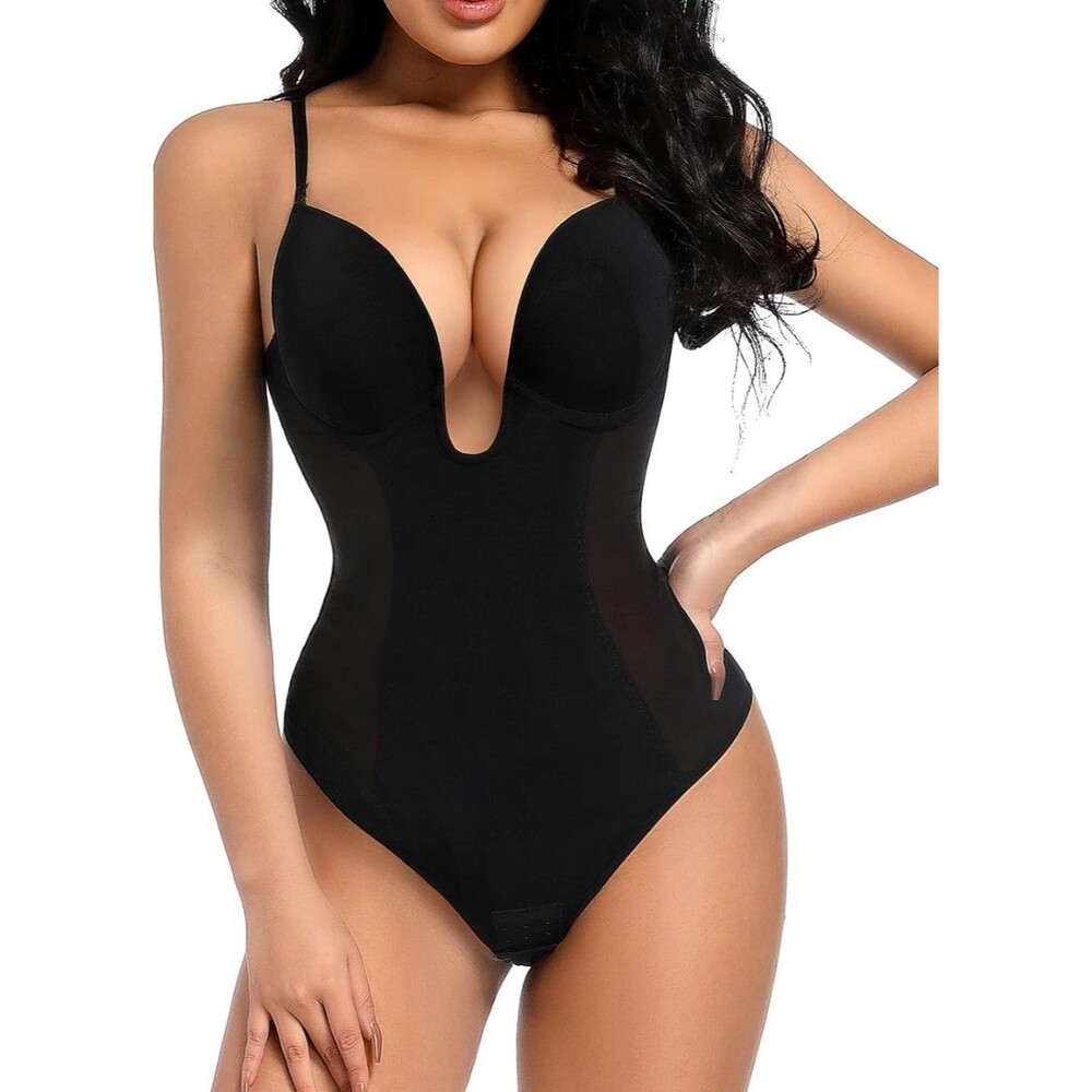Women's Low Back Shapewear Large Tummy Control Deep V Neck Backless Shaper SZ XL
